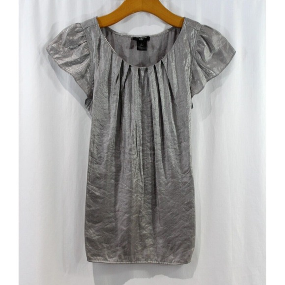 Ann Taylor Tops - Ann Taylor Womens Grey Silver Short Sleeve Tie Back Blouse 0P
